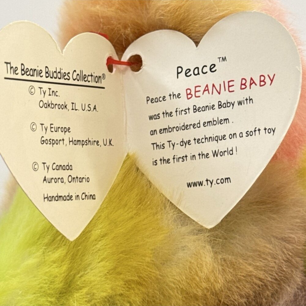 Peace Teddy Bear Tie Dye 1999 Embroidered Emblem 14" Vtg TY Beanie Buddy - Picture 9 of 9